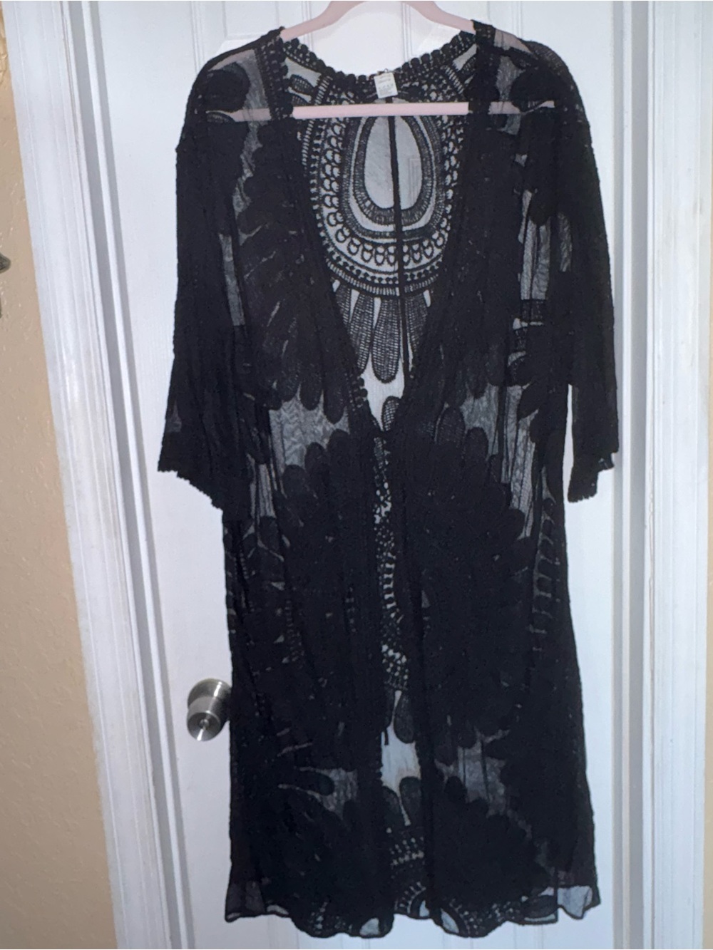Sheer Black Lace Duster Cardigan Kimono